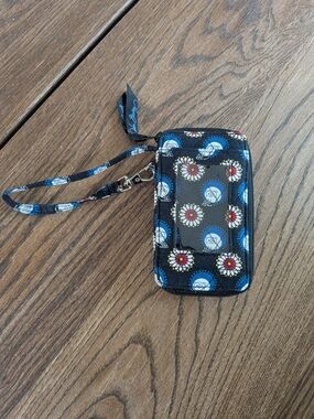 Vera Bradley Night Owl Wristlet ID Wallet Black/Red/Blue Floral